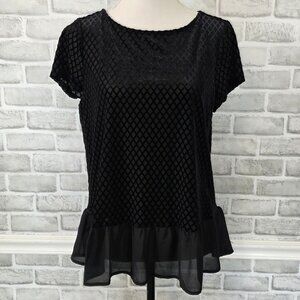 Adrianna Papell Velvet Burnout Ruffle Blouse Top Dark Romantic Whimsigoth Goth M